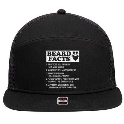 Beard Facts Protects Ageing Makes Manly Funny Bearded Dad 7 Panel Mesh Trucker Snapback Hat