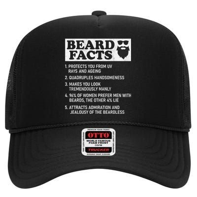 Beard Facts Protects Ageing Makes Manly Funny Bearded Dad High Crown Mesh Back Trucker Hat