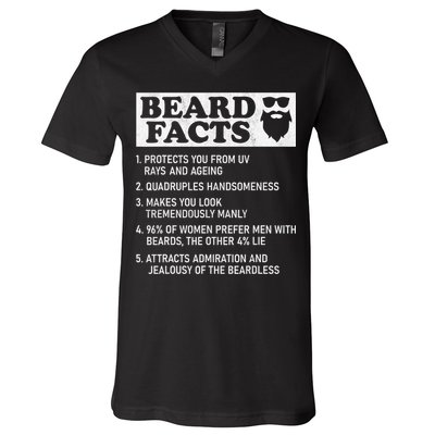 Beard Facts Protects Ageing Makes Manly Funny Bearded Dad V-Neck T-Shirt