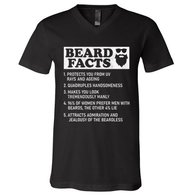 Beard Facts Protects Ageing Makes Manly Funny Bearded Dad V-Neck T-Shirt