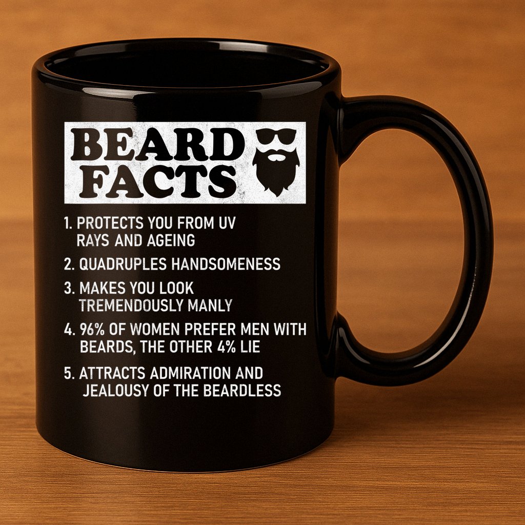 Beard Facts Protects Ageing Makes Manly Funny Bearded Dad 11oz C Handle Ceramic Mug