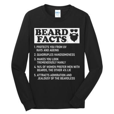 Beard Facts Protects Ageing Makes Manly Funny Bearded Dad Tall Long Sleeve T-Shirt