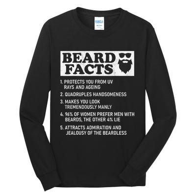 Beard Facts Protects Ageing Makes Manly Funny Bearded Dad Tall Long Sleeve T-Shirt