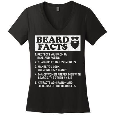 Beard Facts Protects Ageing Makes Manly Funny Bearded Dad Women's V-Neck T-Shirt