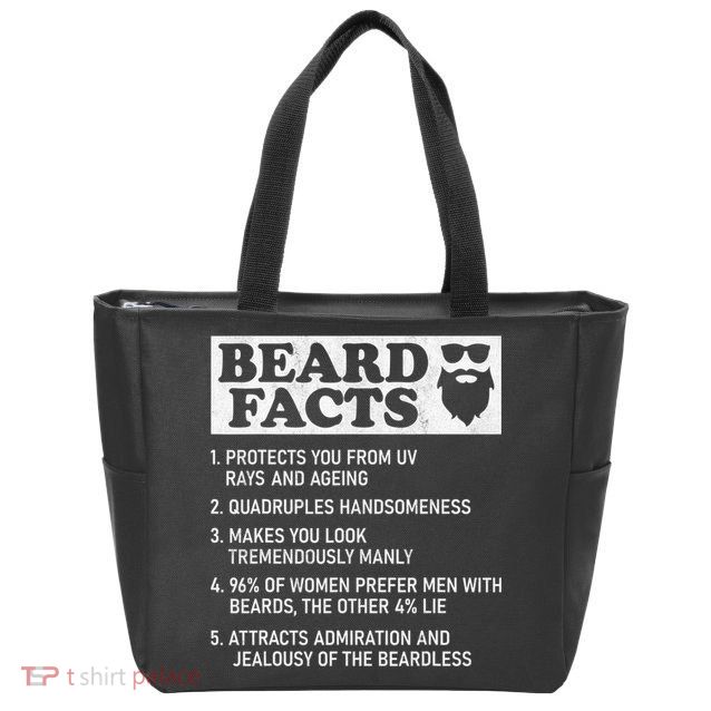 Beard Facts Protects Ageing Makes Manly Funny Bearded Dad Zip Tote Bag