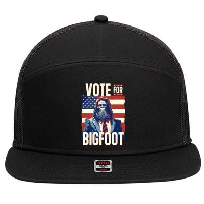 Bigfoot For President Election Vote Sasquatch USA Flag 2024 7 Panel Mesh Trucker Snapback Hat