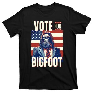 Bigfoot For President Election Vote Sasquatch USA Flag 2024 T-Shirt