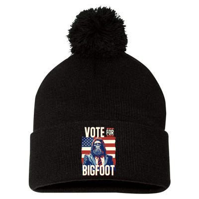 Bigfoot For President Election Vote Sasquatch USA Flag 2024 Pom Pom 12in Knit Beanie