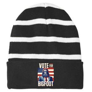 Bigfoot For President Election Vote Sasquatch USA Flag 2024 Striped Beanie with Solid Band