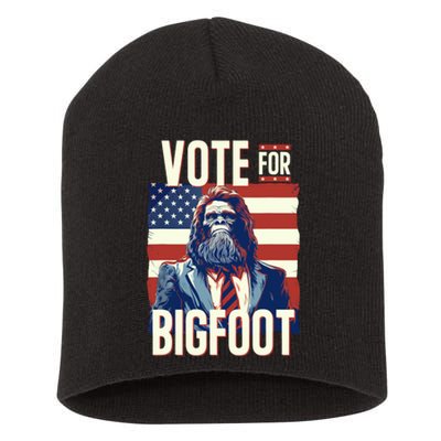 Bigfoot For President Election Vote Sasquatch USA Flag 2024 Short Acrylic Beanie