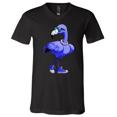 Blue Flamingo Pearls Comma La Kamala Harris 2024 V-Neck T-Shirt