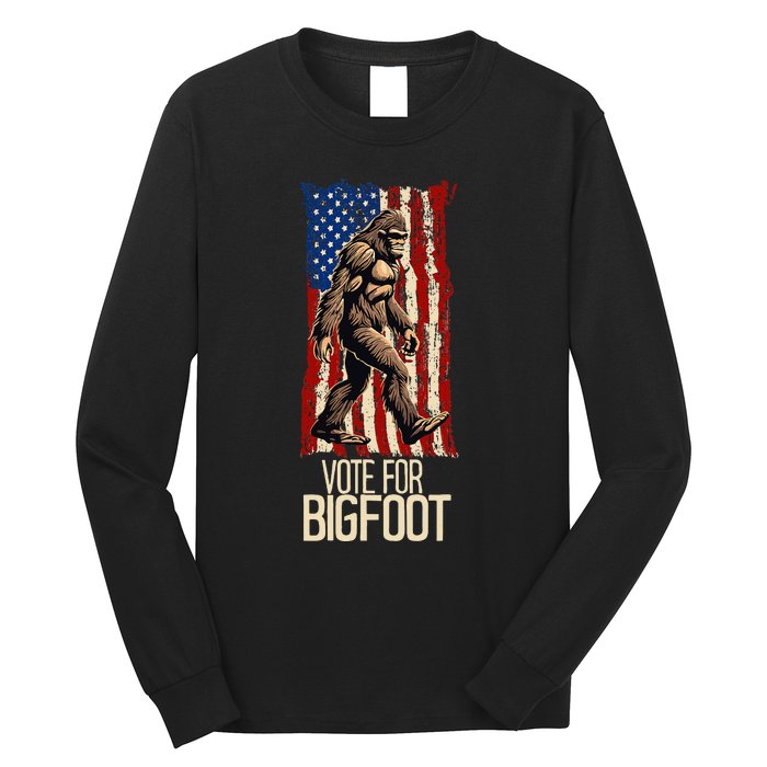 Bigfoot for President Election Vote Sasquatch USA Flag 2024 Long Sleeve Shirt