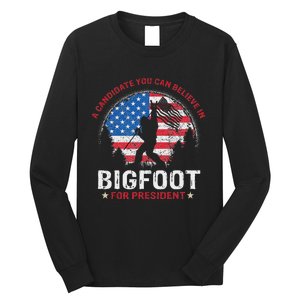 Bigfoot For President Election 2024 Funny Vote Sasquatch Usa Long Sleeve Shirt