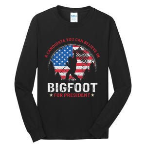 Bigfoot For President Election 2024 Funny Vote Sasquatch Usa Tall Long Sleeve T-Shirt