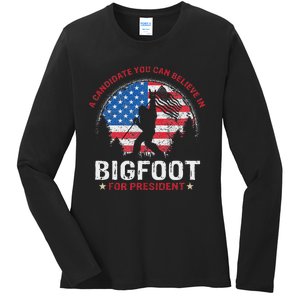 Bigfoot For President Election 2024 Funny Vote Sasquatch Usa Ladies Long Sleeve Shirt