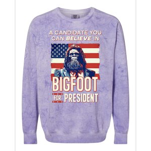 Bigfoot For President Believe Vote Elect Sasquatch Candidate Colorblast Crewneck Sweatshirt