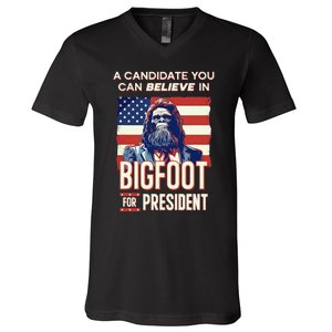 Bigfoot For President Believe Vote Elect Sasquatch Candidate V-Neck T-Shirt