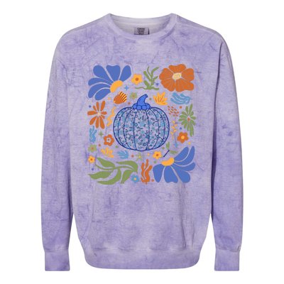 Blue Floral Pumpkin Thanksgiving Autumn Fall Season Halloween Colorblast Crewneck Sweatshirt