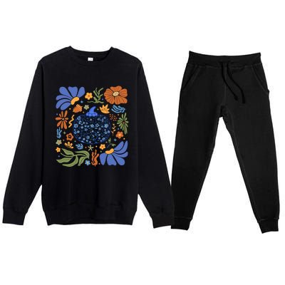 Blue Floral Pumpkin Thanksgiving Autumn Fall Season Halloween Premium Crewneck Sweatsuit Set