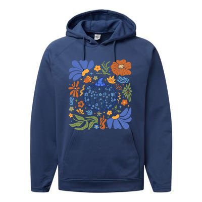 Blue Floral Pumpkin Thanksgiving Autumn Fall Season Halloween Performance Fleece Hoodie