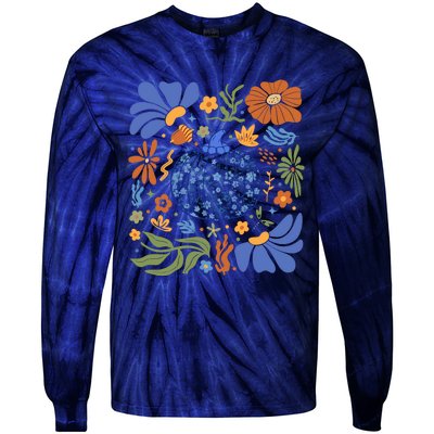 Blue Floral Pumpkin Thanksgiving Autumn Fall Season Halloween Tie-Dye Long Sleeve Shirt