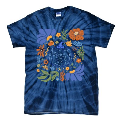 Blue Floral Pumpkin Thanksgiving Autumn Fall Season Halloween Tie-Dye T-Shirt