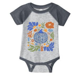 Blue Floral Pumpkin Thanksgiving Autumn Fall Season Halloween Infant Baby Jersey Bodysuit