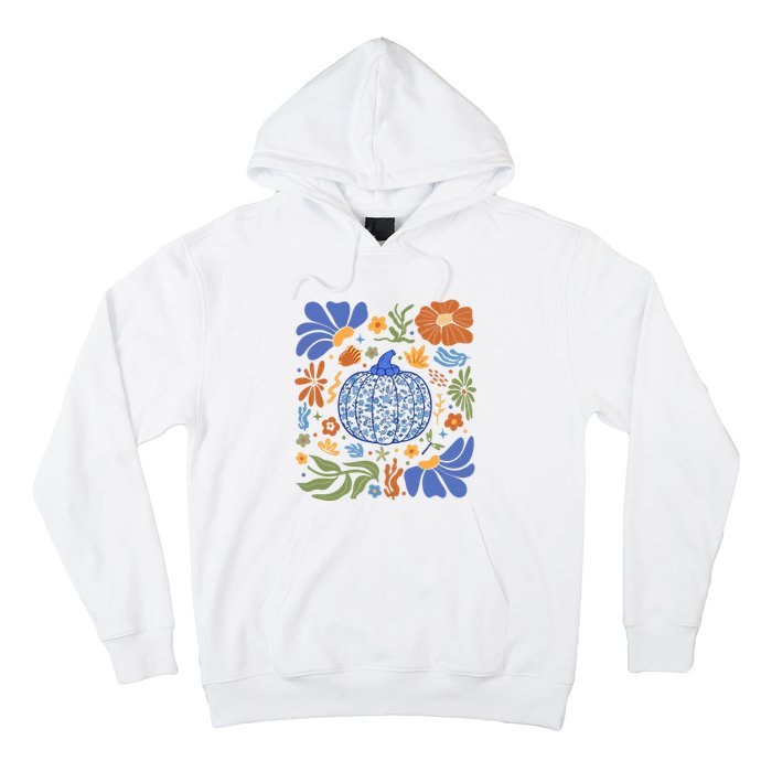 Blue Floral Pumpkin Thanksgiving Autumn Fall Season Halloween Hoodie