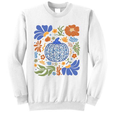 Blue Floral Pumpkin Thanksgiving Autumn Fall Season Halloween Sweatshirt