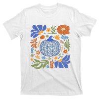 Blue Floral Pumpkin Thanksgiving Autumn Fall Season Halloween T-Shirt