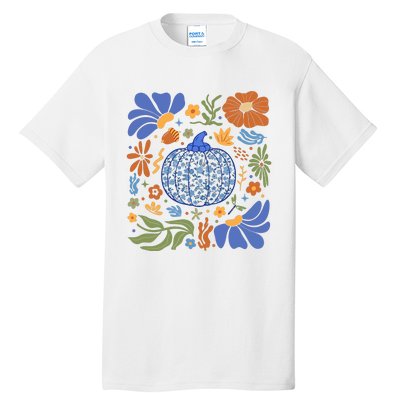 Blue Floral Pumpkin Thanksgiving Autumn Fall Season Halloween Tall T-Shirt