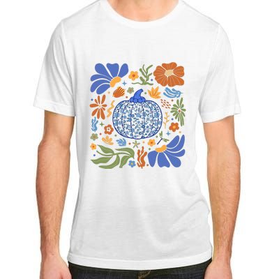 Blue Floral Pumpkin Thanksgiving Autumn Fall Season Halloween Adult ChromaSoft Performance T-Shirt