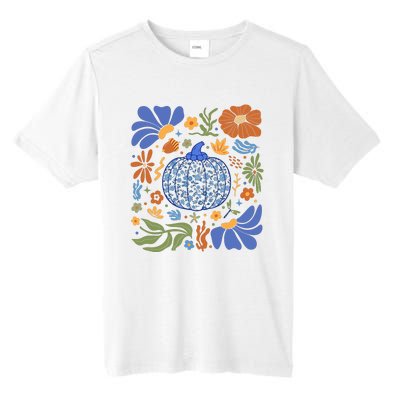 Blue Floral Pumpkin Thanksgiving Autumn Fall Season Halloween Tall Fusion ChromaSoft Performance T-Shirt