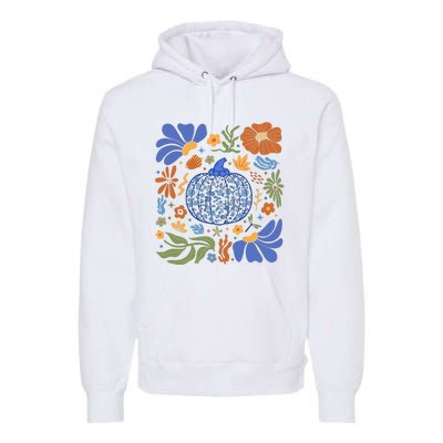 Blue Floral Pumpkin Thanksgiving Autumn Fall Season Halloween Premium Hoodie