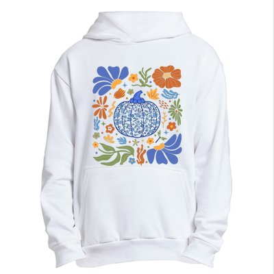 Blue Floral Pumpkin Thanksgiving Autumn Fall Season Halloween Urban Pullover Hoodie