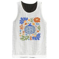 Blue Floral Pumpkin Thanksgiving Autumn Fall Season Halloween Mesh Reversible Basketball Jersey Tank