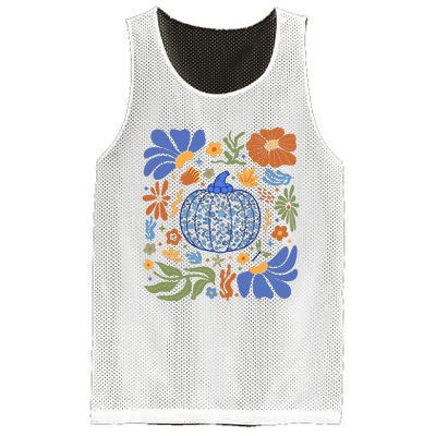 Blue Floral Pumpkin Thanksgiving Autumn Fall Season Halloween Mesh Reversible Basketball Jersey Tank