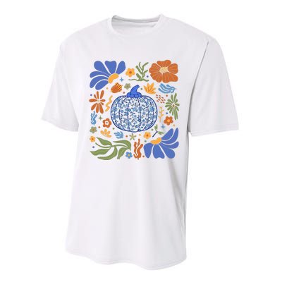 Blue Floral Pumpkin Thanksgiving Autumn Fall Season Halloween Performance Sprint T-Shirt