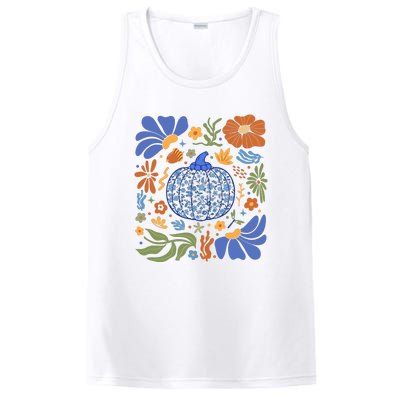 Blue Floral Pumpkin Thanksgiving Autumn Fall Season Halloween PosiCharge Competitor Tank