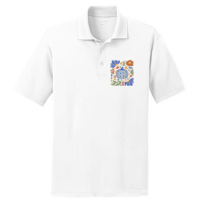 Blue Floral Pumpkin Thanksgiving Autumn Fall Season Halloween PosiCharge RacerMesh Polo