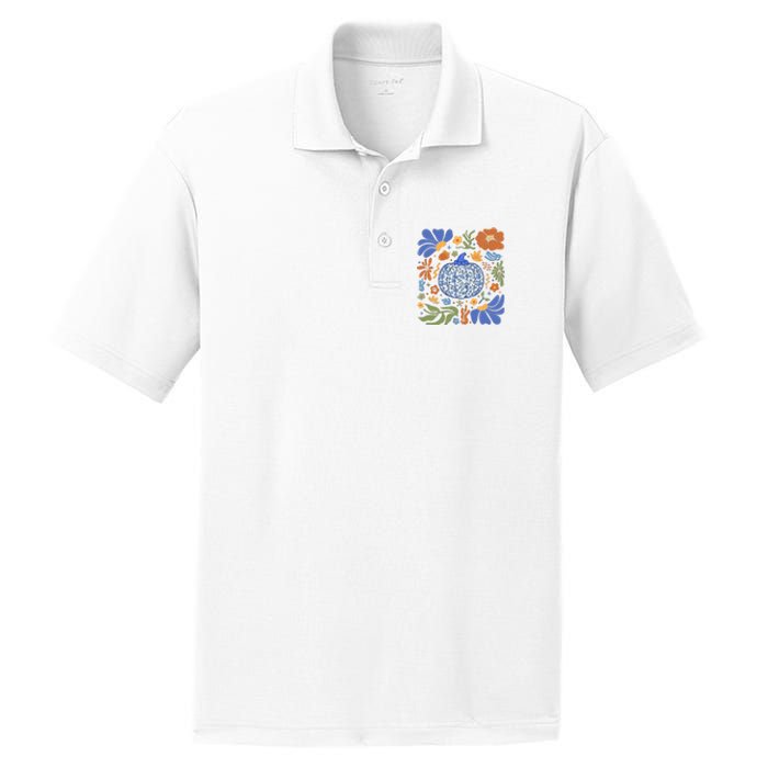 Blue Floral Pumpkin Thanksgiving Autumn Fall Season Halloween PosiCharge RacerMesh Polo