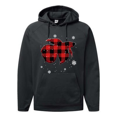 Betta Fish Plaid Christmas Performance Fleece Hoodie