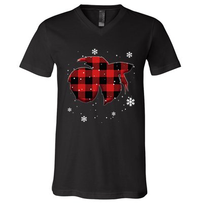 Betta Fish Plaid Christmas V-Neck T-Shirt