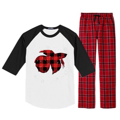 Betta Fish Plaid Christmas Raglan Sleeve Pajama Set