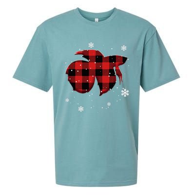 Betta Fish Plaid Christmas Sueded Cloud Jersey T-Shirt