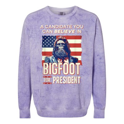 Bigfoot For President Believe Vote Elect Sasquatch Candidate Colorblast Crewneck Sweatshirt