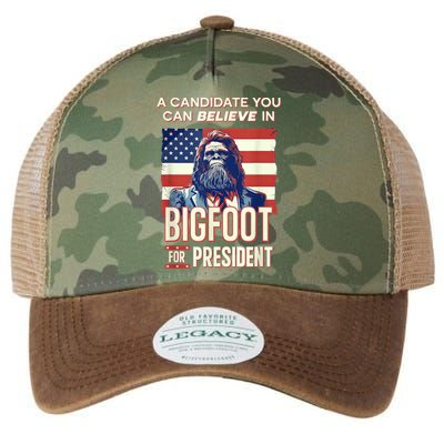 Bigfoot For President Believe Vote Elect Sasquatch Candidate Legacy Tie Dye Trucker Hat