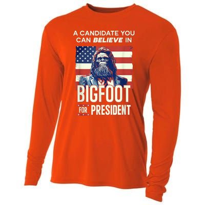 Bigfoot For President Believe Vote Elect Sasquatch Candidate Cooling Performance Long Sleeve Crew