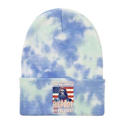 Bigfoot For President Believe Vote Elect Sasquatch Candidate Tie Dye 12in Knit Beanie