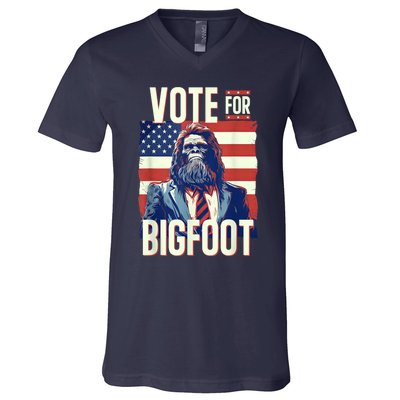 Bigfoot For President Election Vote Sasquatch Usa Flag 2024 V-Neck T-Shirt